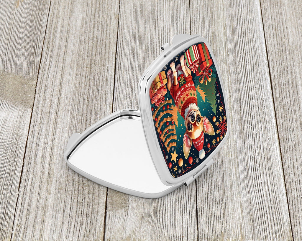 Chihuahua Christmas Compact Mirror Decorative Travel Makeup Mirror for Women Girls Gifts Pocket Makeup Mirror Folding Handheld