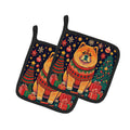 Chow Chow Christmas Pot Holder Set of 2 Heat Resistant Quilted Hot Pads 7.5 x 7.5 Inch, Insulated Kitchen Trivets for Cooking & Baking