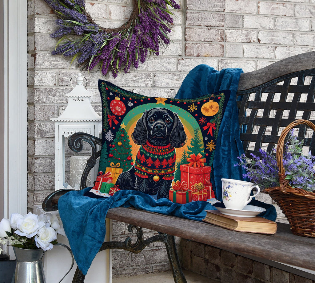 Black Cocker Spaniel Christmas Decorative Throw Pillow 18x18 Indoor Outdoor Accent Cushion, Fabric Cover with Insert for Sofa, Bed, Porch & Living Room