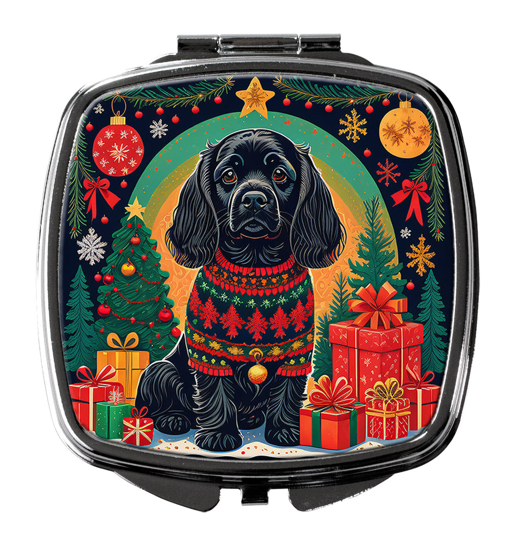 Black Cocker Spaniel Christmas Compact Mirror Decorative Travel Makeup Mirror for Women Girls Gifts Pocket Makeup Mirror Folding Handheld