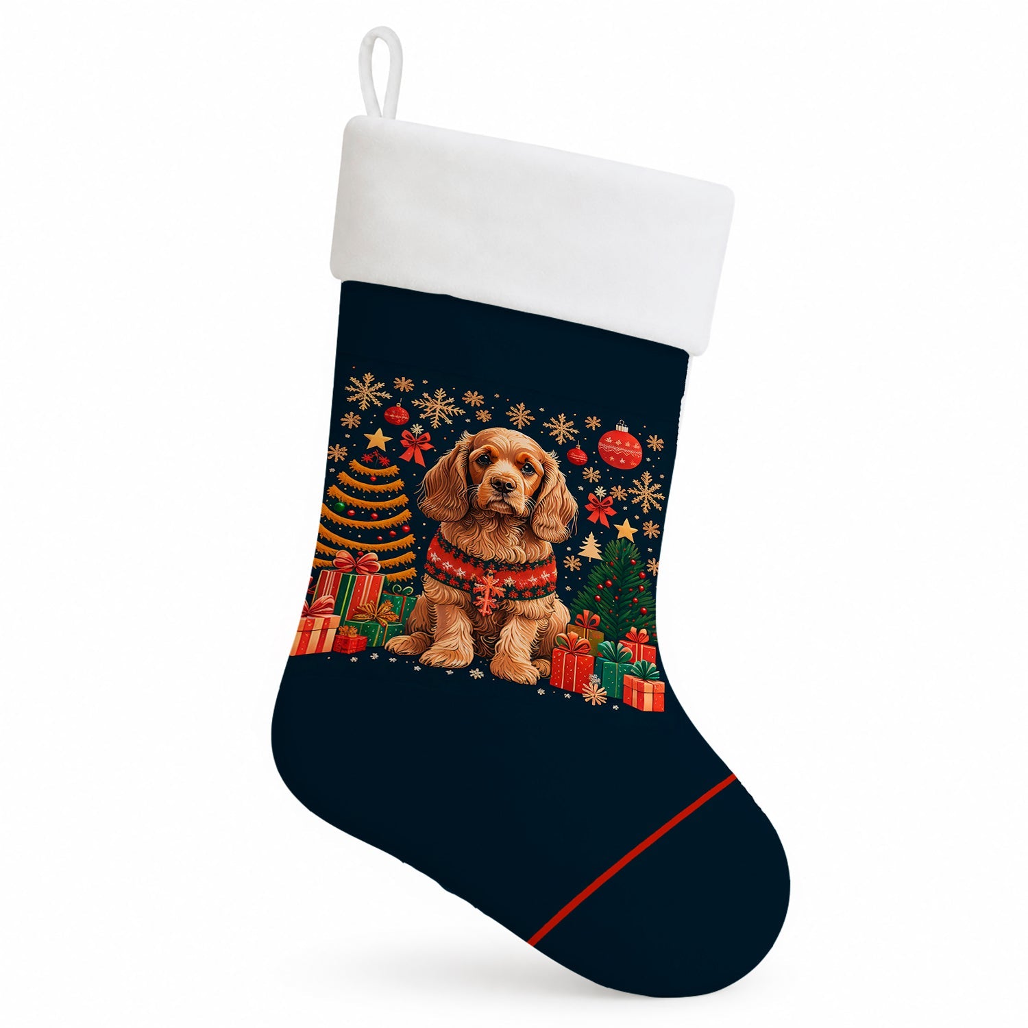 Cocker Spaniel Christmas Holiday Stocking Double-Sided Print, Polyester Suede,11x18, Made in USA