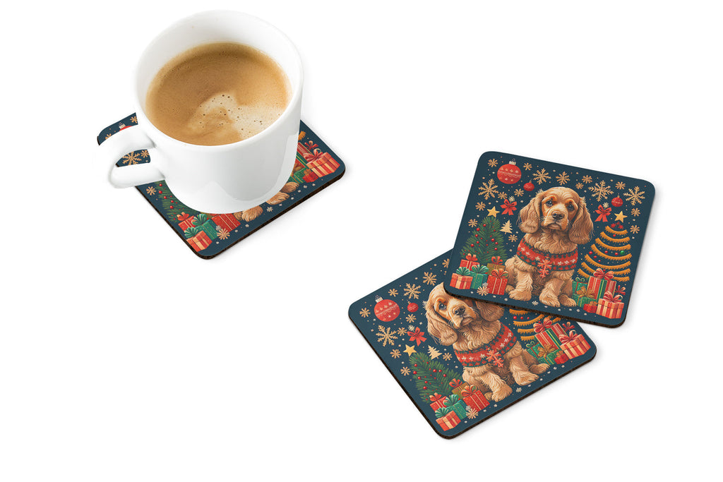 Cocker Spaniel Christmas Foam Coasters Set of 4 Cup Coasters for Indoor Outdoor, Tabletop Protection, Anti Slip, Mouse pad Material