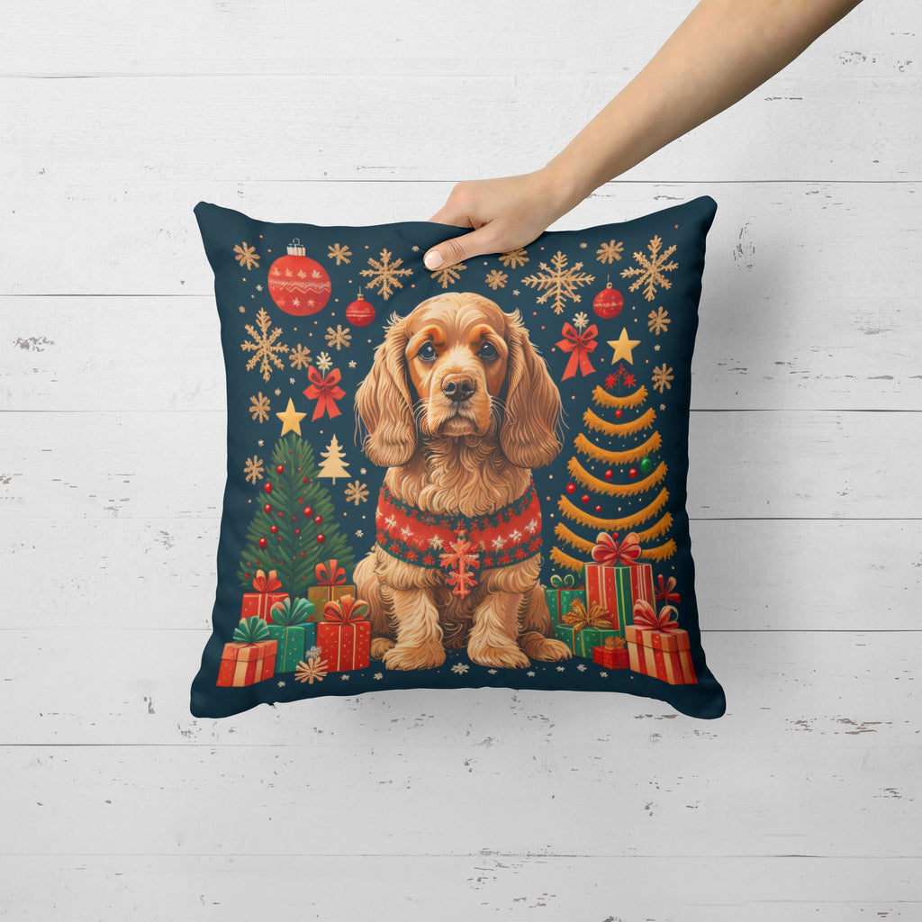Cocker Spaniel Christmas Decorative Throw Pillow 14x14 Indoor Outdoor Accent Cushion, Fabric Cover with Insert for Sofa, Bed, Porch & Living Room