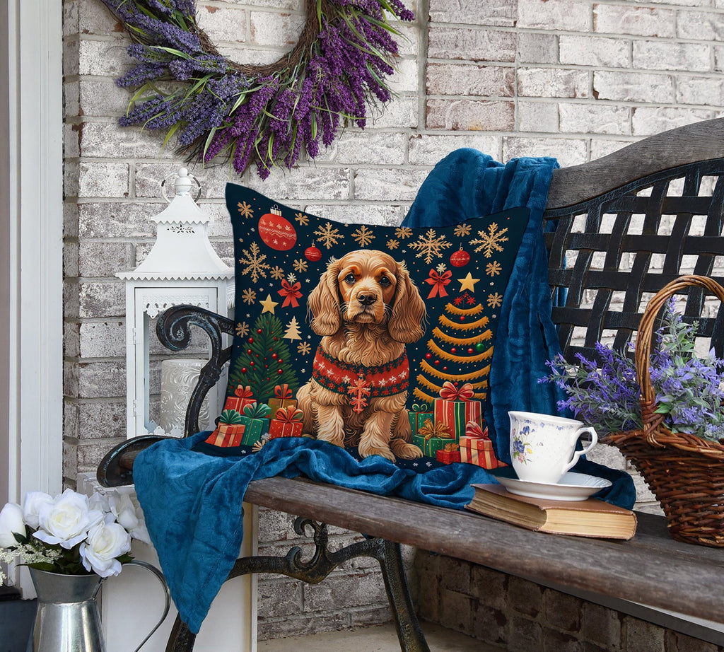 Cocker Spaniel Christmas Decorative Throw Pillow 18x18 Indoor Outdoor Accent Cushion, Fabric Cover with Insert for Sofa, Bed, Porch & Living Room