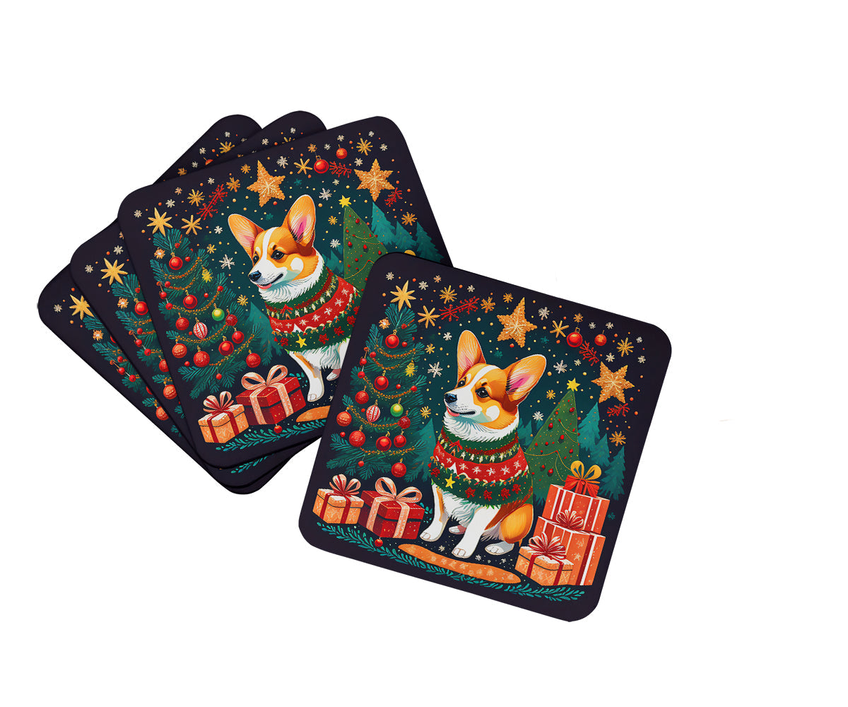 Corgi Christmas Foam Coasters Set of 4 Cup Coasters for Indoor Outdoor, Tabletop Protection, Anti Slip, Mouse pad Material