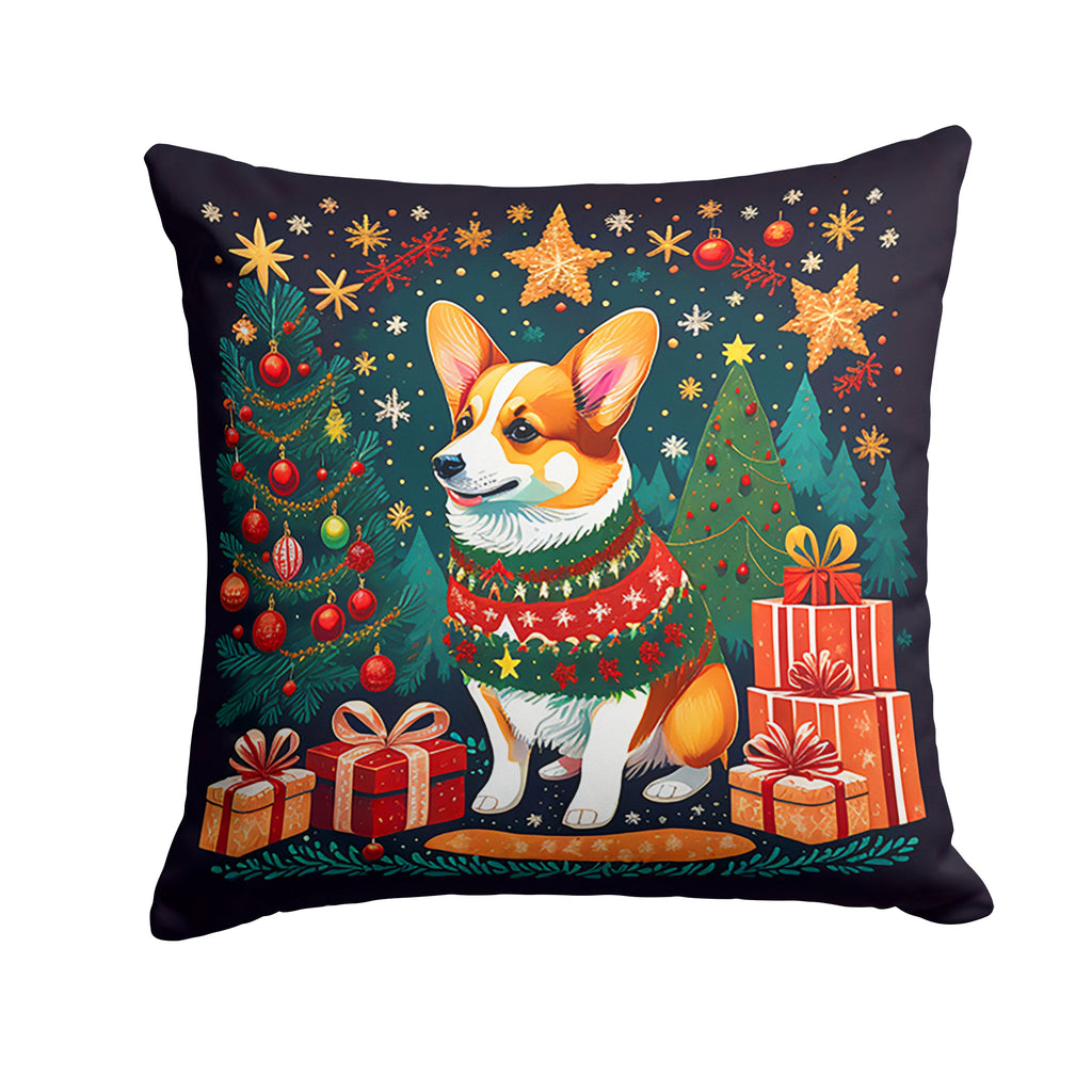 Corgi Christmas Decorative Throw Pillow 14x14 Indoor Outdoor Accent Cushion, Fabric Cover with Insert for Sofa, Bed, Porch & Living Room