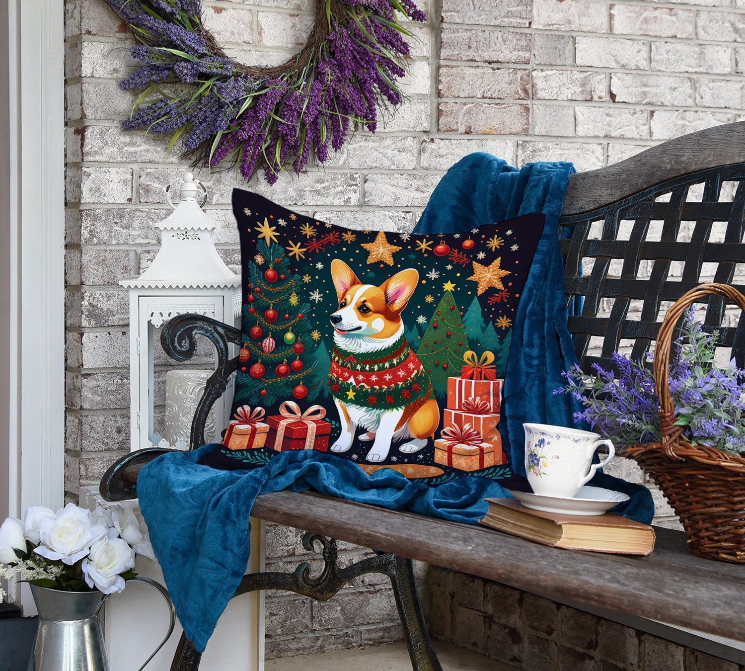 Corgi Christmas Decorative Throw Pillow 18x18 Indoor Outdoor Accent Cushion, Fabric Cover with Insert for Sofa, Bed, Porch & Living Room
