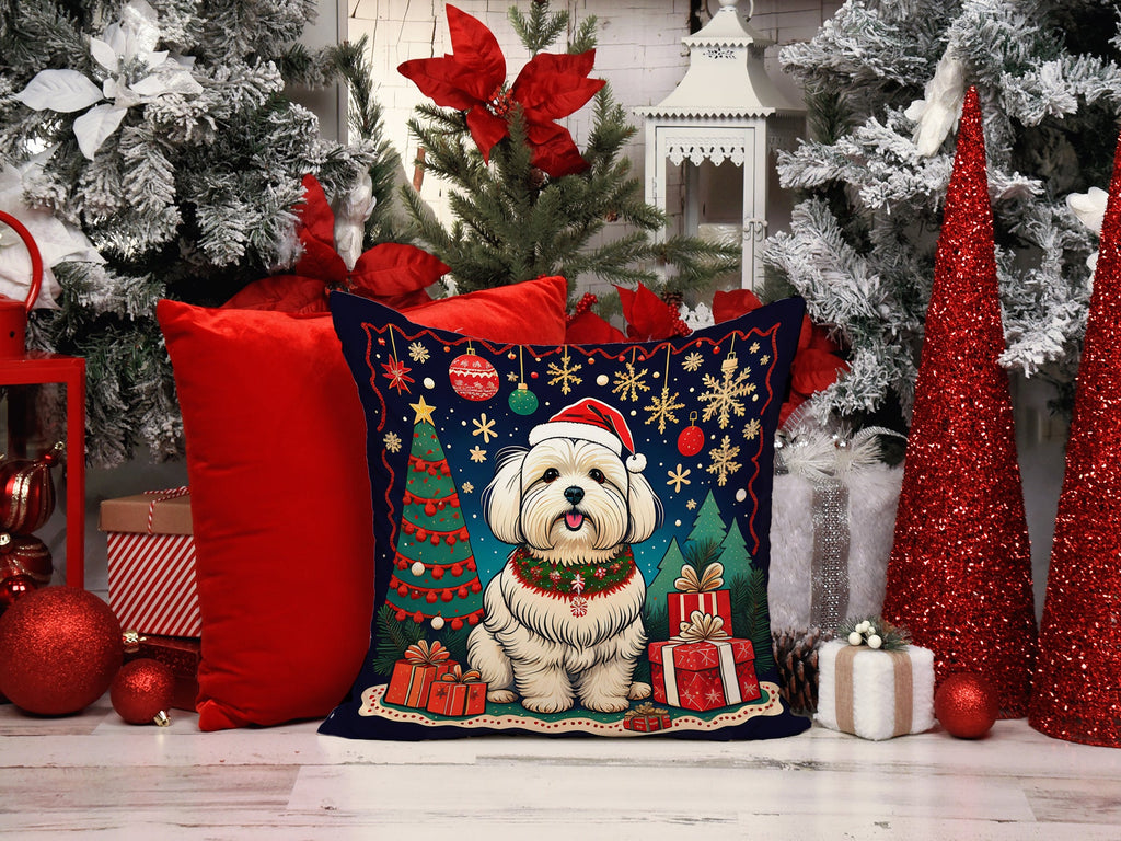 Coton De Tulear Christmas Decorative Throw Pillow 18x18 Indoor Outdoor Accent Cushion, Fabric Cover with Insert for Sofa, Bed, Porch & Living Room