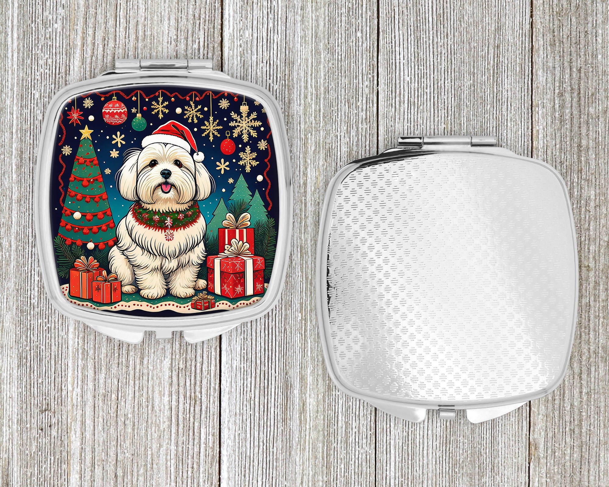 Coton De Tulear Christmas Compact Mirror Decorative Travel Makeup Mirror for Women Girls Gifts Pocket Makeup Mirror Folding Handheld