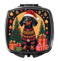 Black and Tan Dachshund Christmas Compact Mirror Decorative Travel Makeup Mirror for Women Girls Gifts Pocket Makeup Mirror Folding Handheld