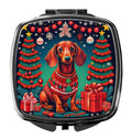 Dachshund Christmas Compact Mirror Decorative Travel Makeup Mirror for Women Girls Gifts Pocket Makeup Mirror Folding Handheld
