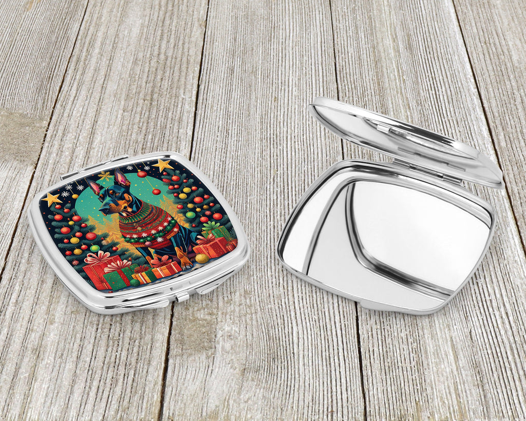 Doberman Pinscher Christmas Compact Mirror Decorative Travel Makeup Mirror for Women Girls Gifts Pocket Makeup Mirror Folding Handheld