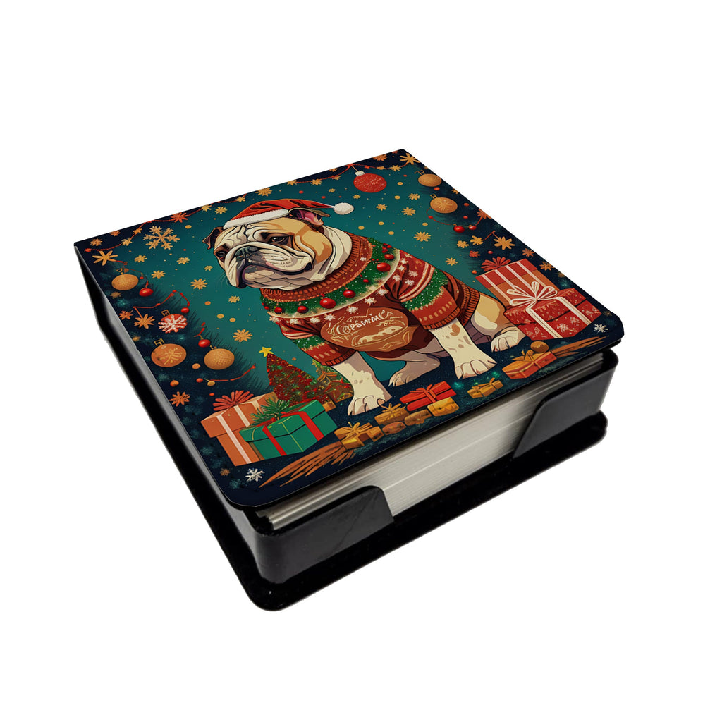 English Bulldog Christmas PU Leather Note Paper Holder with Artist-Designed Cover, Desk Accessory, Office Gift