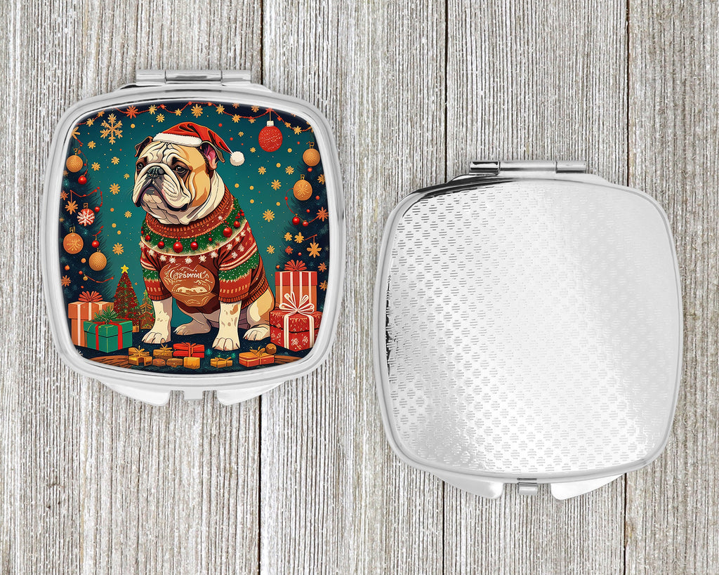 English Bulldog Christmas Compact Mirror Decorative Travel Makeup Mirror for Women Girls Gifts Pocket Makeup Mirror Folding Handheld