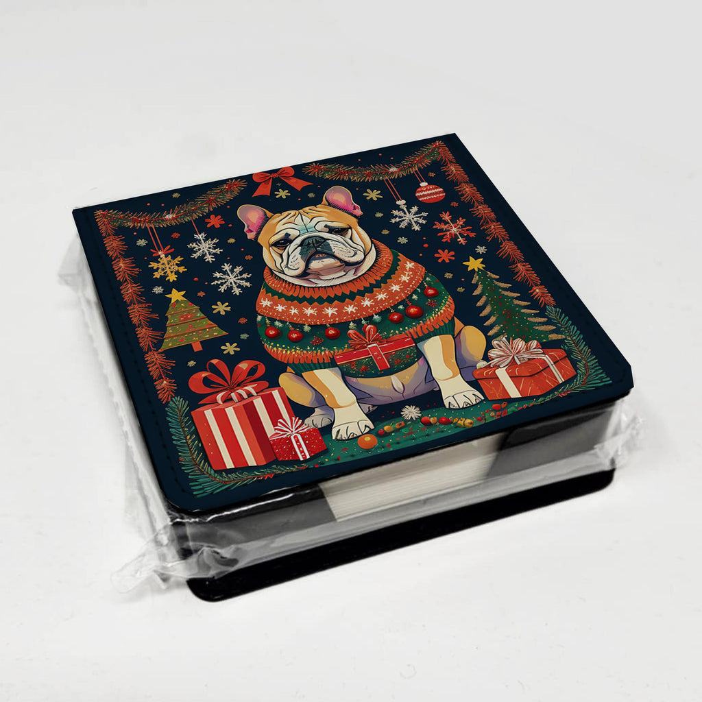 English Bulldog Christmas PU Leather Note Paper Holder with Artist-Designed Cover, Desk Accessory, Office Gift