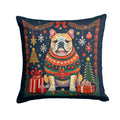 English Bulldog Christmas Decorative Throw Pillow 18x18 Indoor Outdoor Accent Cushion, Fabric Cover with Insert for Sofa, Bed, Porch & Living Room