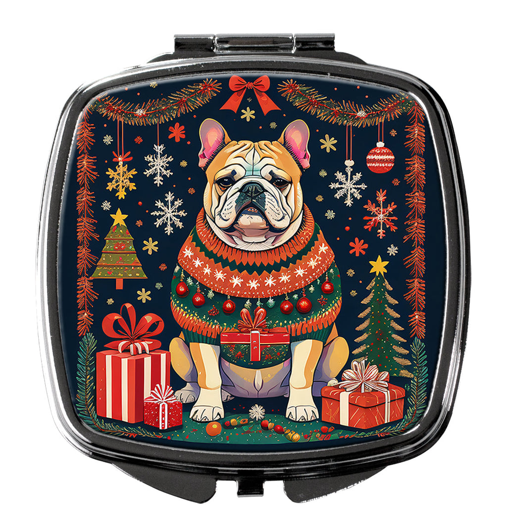 English Bulldog Christmas Compact Mirror Decorative Travel Makeup Mirror for Women Girls Gifts Pocket Makeup Mirror Folding Handheld