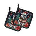White English Bulldog Christmas Pot Holder Set of 2 Heat Resistant Quilted Hot Pads 7.5 x 7.5 Inch, Insulated Kitchen Trivets for Cooking & Baking