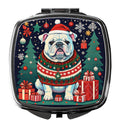 White English Bulldog Christmas Compact Mirror Decorative Travel Makeup Mirror for Women Girls Gifts Pocket Makeup Mirror Folding Handheld