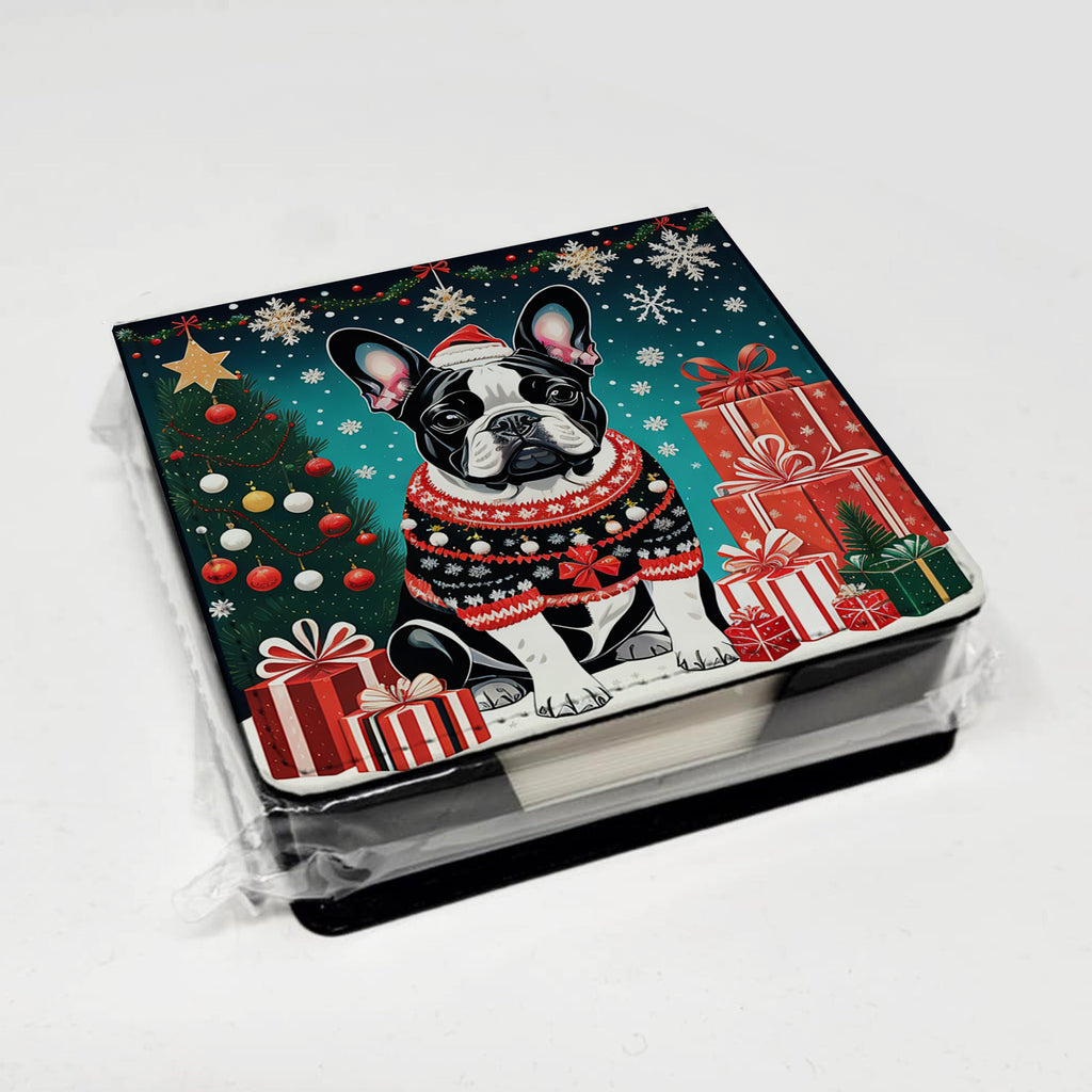 French Bulldog Christmas PU Leather Note Paper Holder with Artist-Designed Cover, Desk Accessory, Office Gift