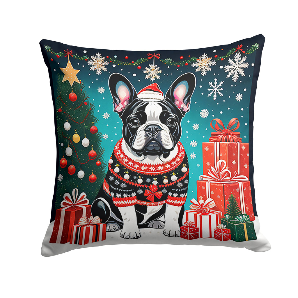 French Bulldog Christmas Decorative Throw Pillow 18x18 Indoor Outdoor Accent Cushion, Fabric Cover with Insert for Sofa, Bed, Porch & Living Room