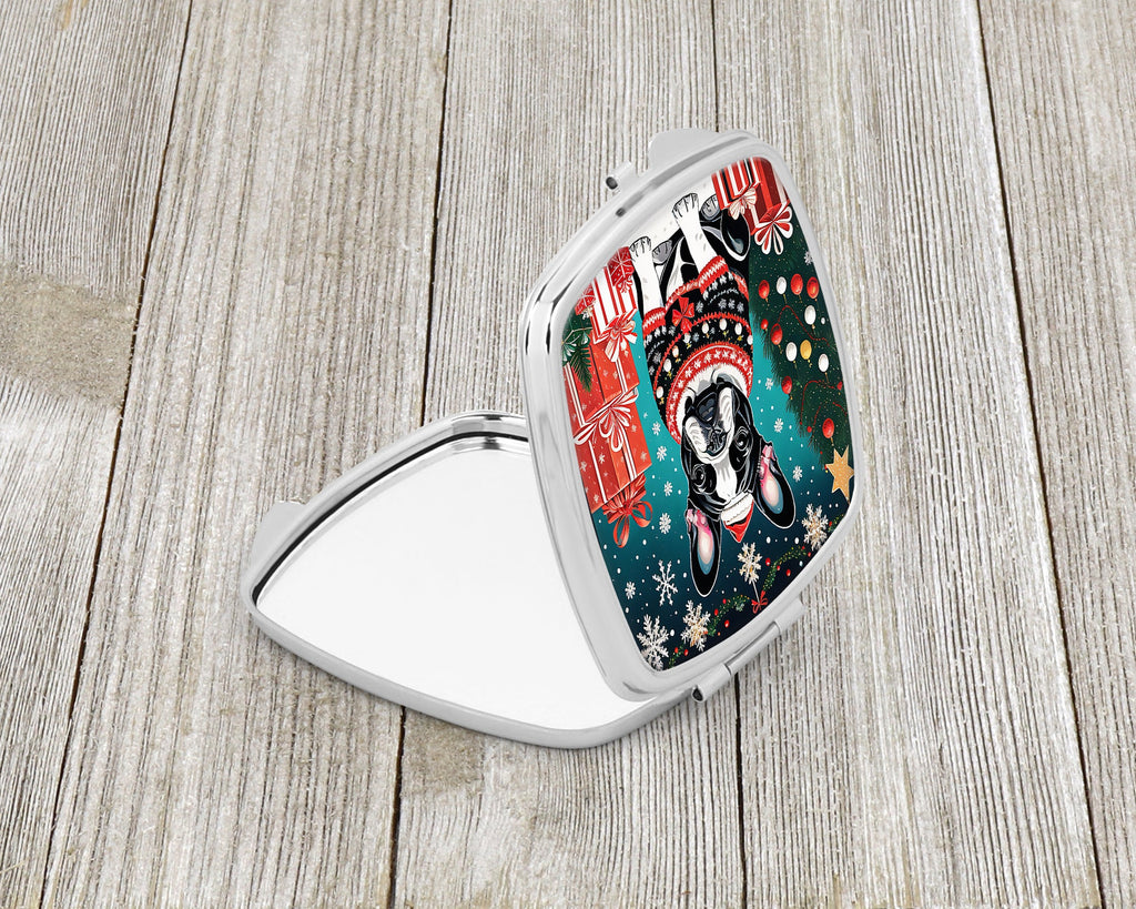 French Bulldog Christmas Compact Mirror Decorative Travel Makeup Mirror for Women Girls Gifts Pocket Makeup Mirror Folding Handheld