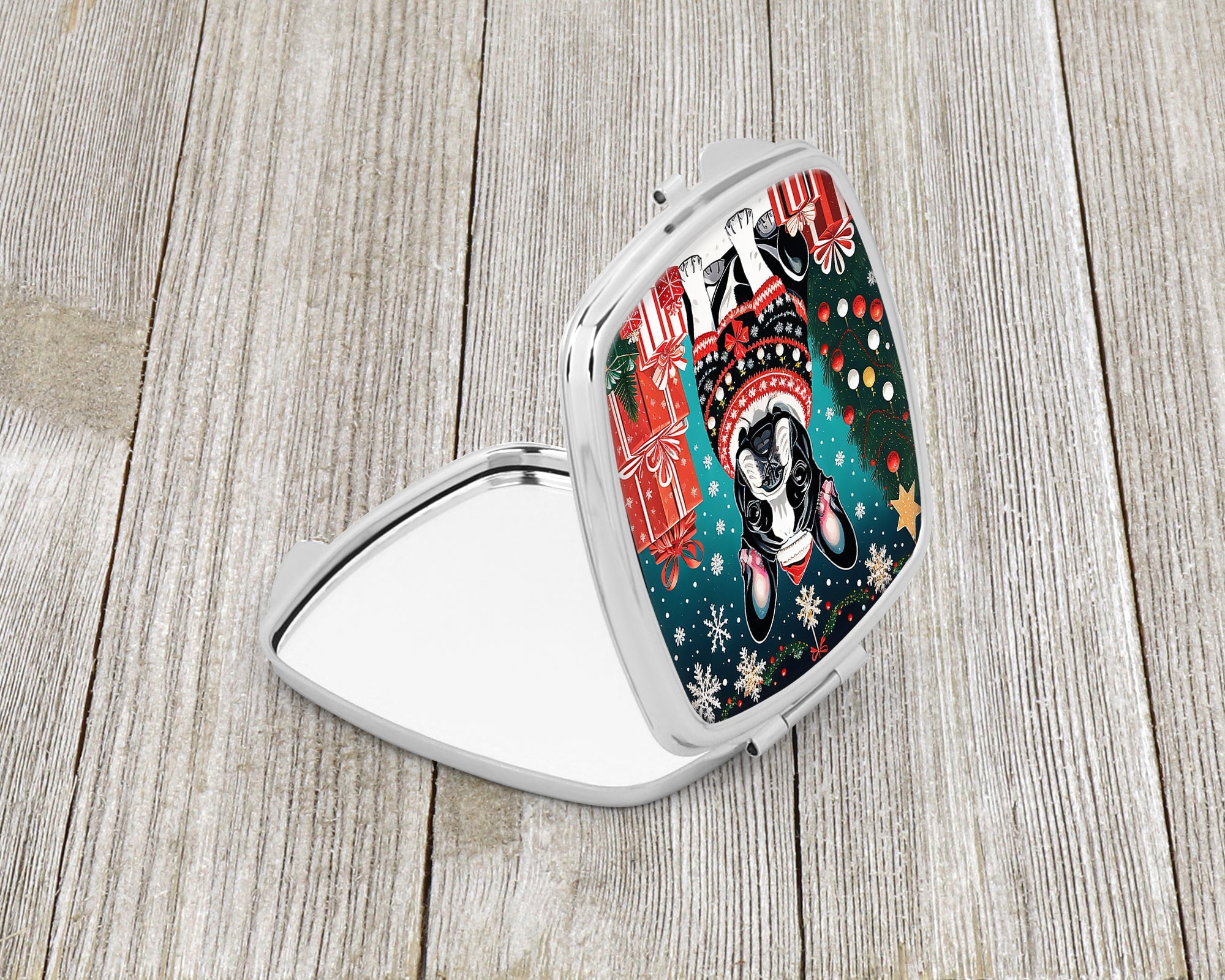 French Bulldog Christmas Compact Mirror Decorative Travel Makeup Mirror for Women Girls Gifts Pocket Makeup Mirror Folding Handheld