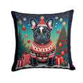 Black French Bulldog Christmas Decorative Throw Pillow 14x14 Indoor Outdoor Accent Cushion, Fabric Cover with Insert for Sofa, Bed, Porch & Living Room