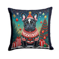 Black French Bulldog Christmas Decorative Throw Pillow 18x18 Indoor Outdoor Accent Cushion, Fabric Cover with Insert for Sofa, Bed, Porch & Living Room