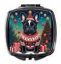 Black French Bulldog Christmas Compact Mirror Decorative Travel Makeup Mirror for Women Girls Gifts Pocket Makeup Mirror Folding Handheld
