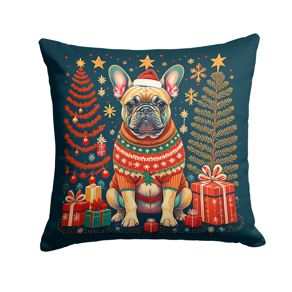 Fawn French Bulldog Christmas Decorative Throw Pillow 18x18 Indoor Outdoor Accent Cushion, Fabric Cover with Insert for Sofa, Bed, Porch & Living Room
