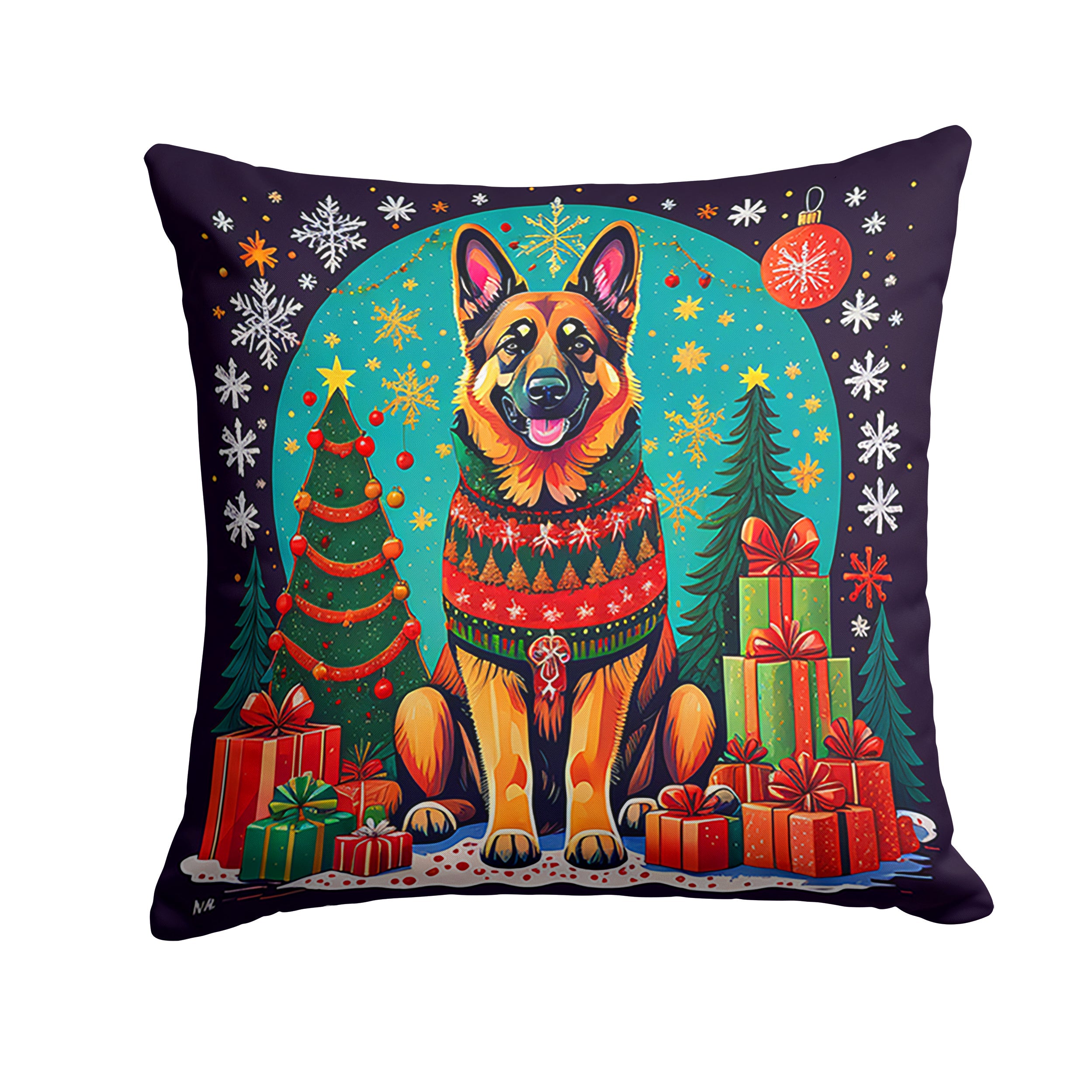 German Shepherd Christmas Decorative Throw Pillow 18x18 Indoor Outdoor Accent Cushion, Fabric Cover with Insert for Sofa, Bed, Porch & Living Room