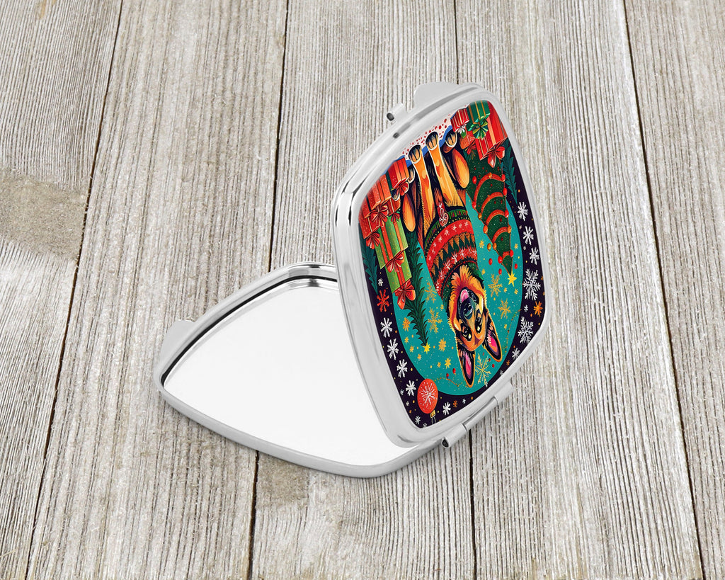 German Shepherd Christmas Compact Mirror Decorative Travel Makeup Mirror for Women Girls Gifts Pocket Makeup Mirror Folding Handheld