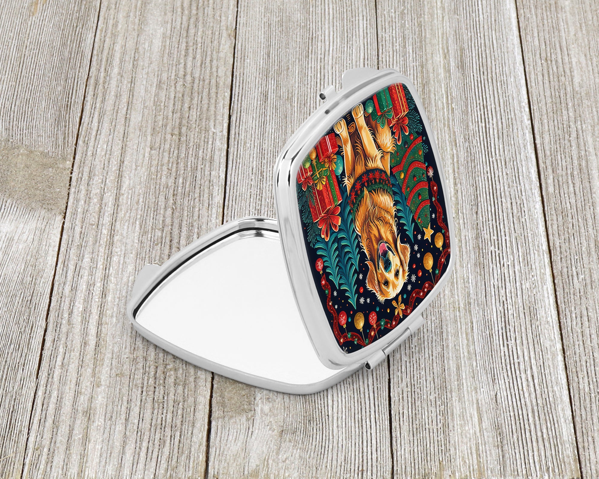 Golden Retriever Christmas Compact Mirror Decorative Travel Makeup Mirror for Women Girls Gifts Pocket Makeup Mirror Folding Handheld