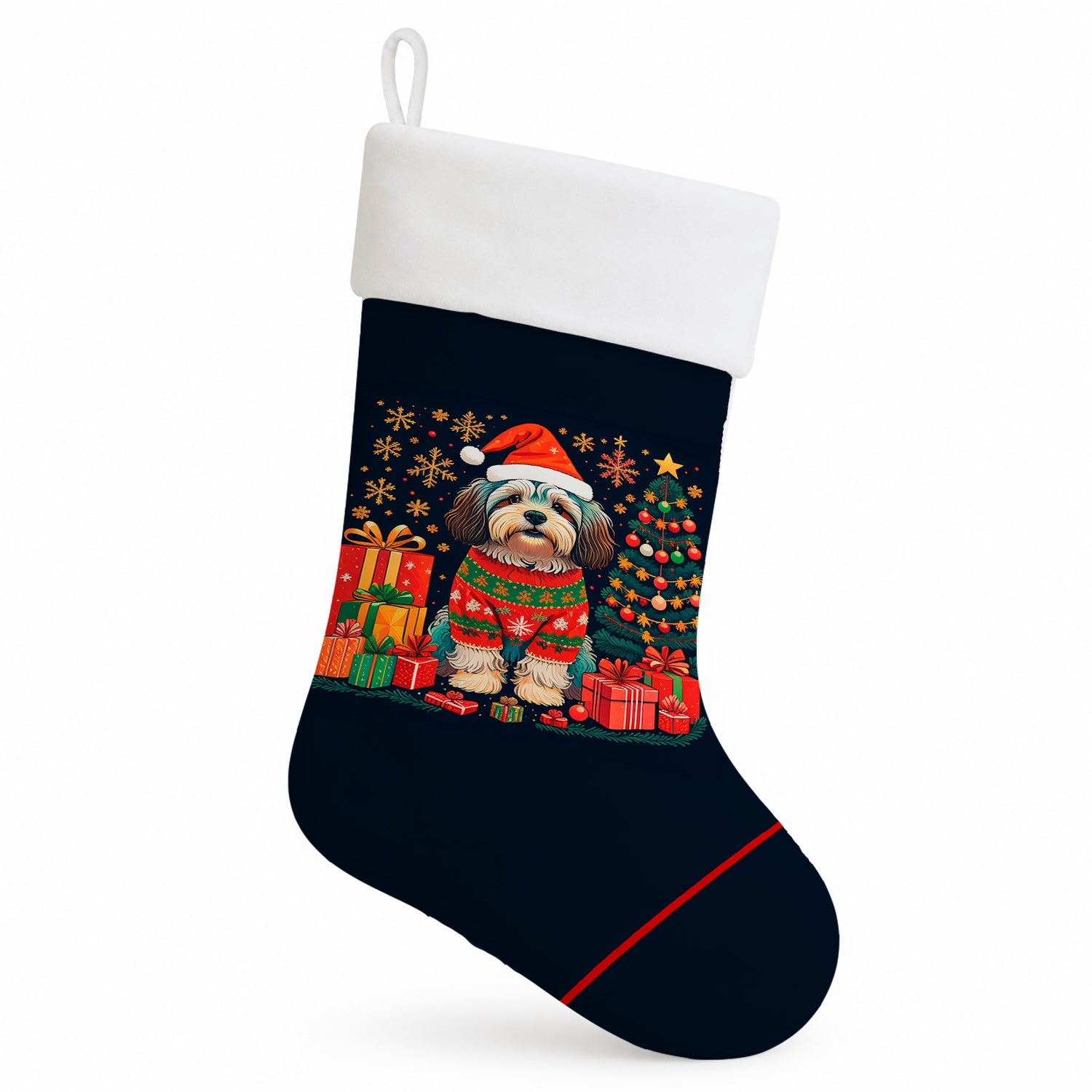 Havanese Christmas Holiday Stocking Double-Sided Print, Polyester Suede,11x18, Made in USA