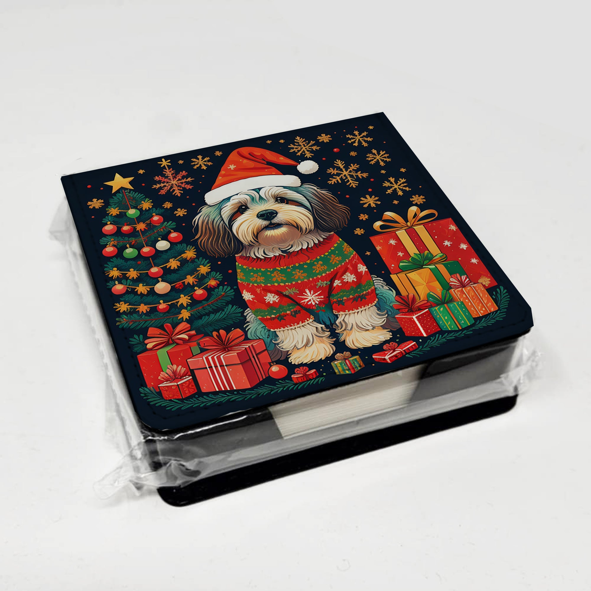 Havanese Christmas PU Leather Note Paper Holder with Artist-Designed Cover, Desk Accessory, Office Gift