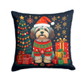 Havanese Christmas Decorative Throw Pillow 14x14 Indoor Outdoor Accent Cushion, Fabric Cover with Insert for Sofa, Bed, Porch & Living Room