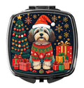 Havanese Christmas Compact Mirror Decorative Travel Makeup Mirror for Women Girls Gifts Pocket Makeup Mirror Folding Handheld
