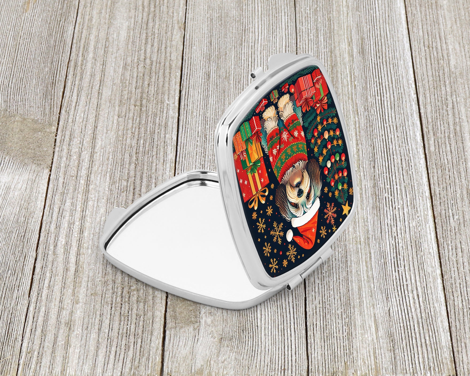 Havanese Christmas Compact Mirror Decorative Travel Makeup Mirror for Women Girls Gifts Pocket Makeup Mirror Folding Handheld