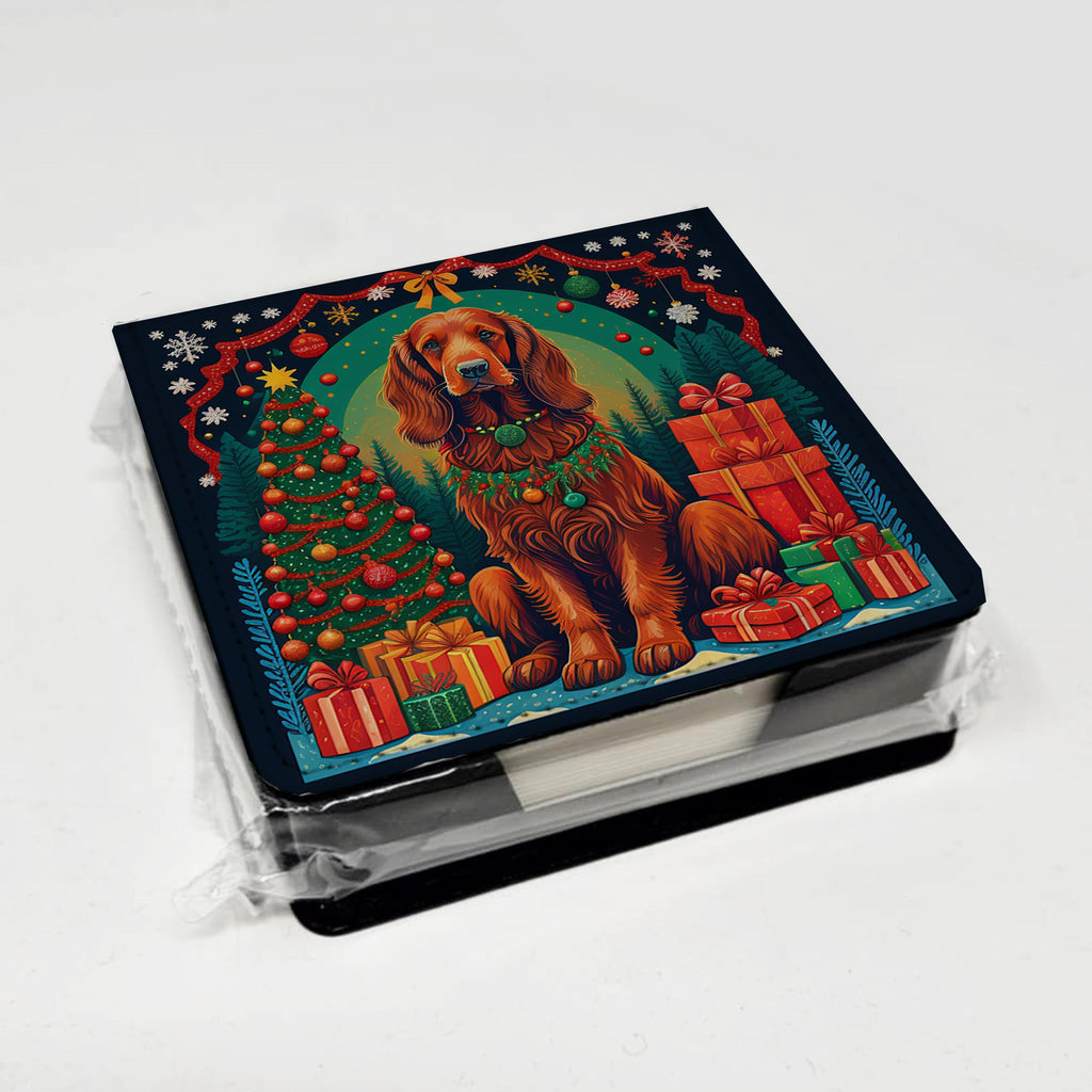 Irish Setter Christmas PU Leather Note Paper Holder with Artist-Designed Cover, Desk Accessory, Office Gift