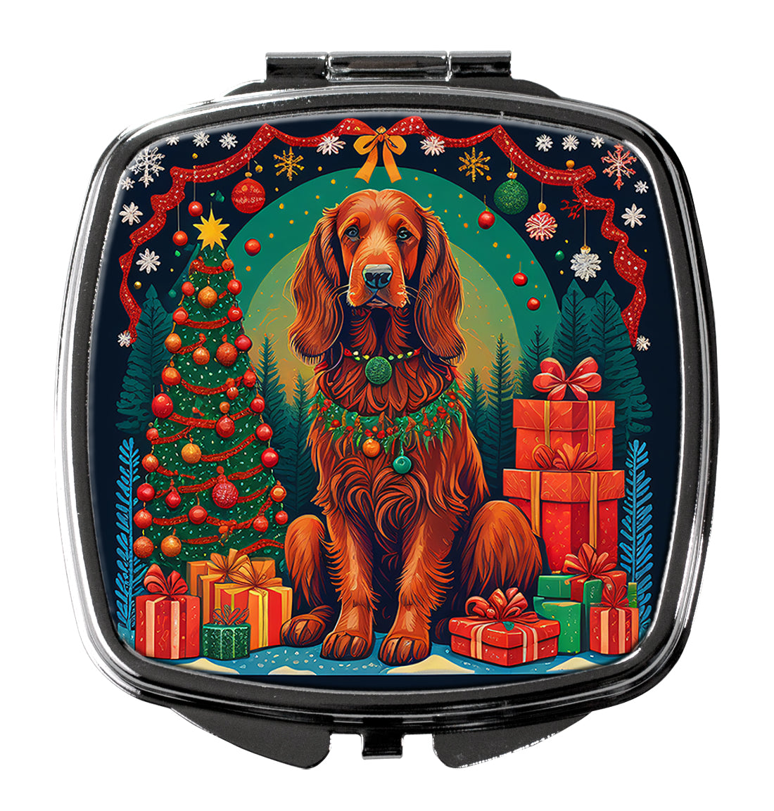 Irish Setter Christmas Compact Mirror Decorative Travel Makeup Mirror for Women Girls Gifts Pocket Makeup Mirror Folding Handheld