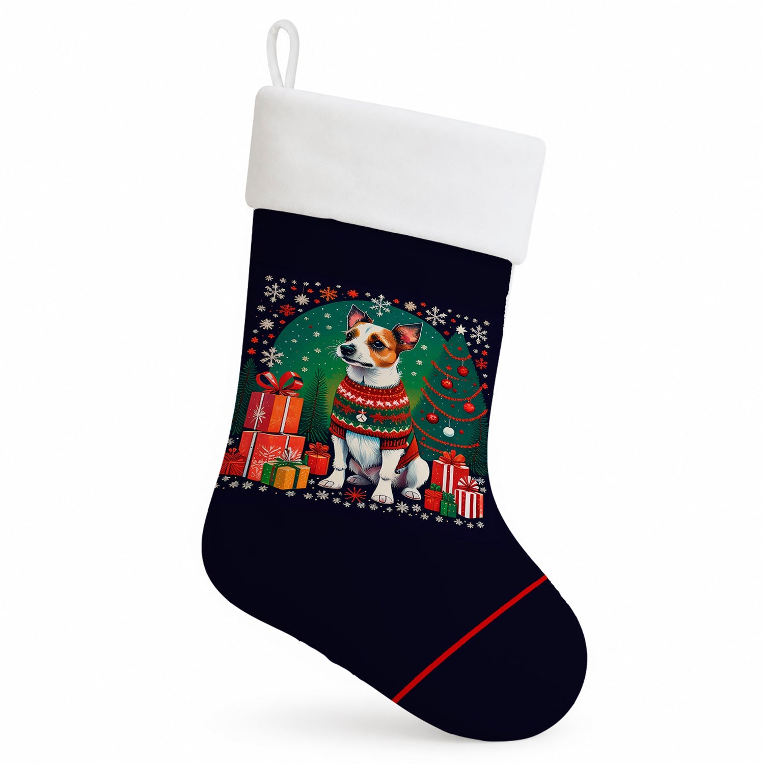 Jack Russell Terrier Christmas Holiday Stocking Double-Sided Print, Polyester Suede,11x18, Made in USA