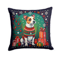 Jack Russell Terrier Christmas Decorative Throw Pillow 14x14 Indoor Outdoor Accent Cushion, Fabric Cover with Insert for Sofa, Bed, Porch & Living Room