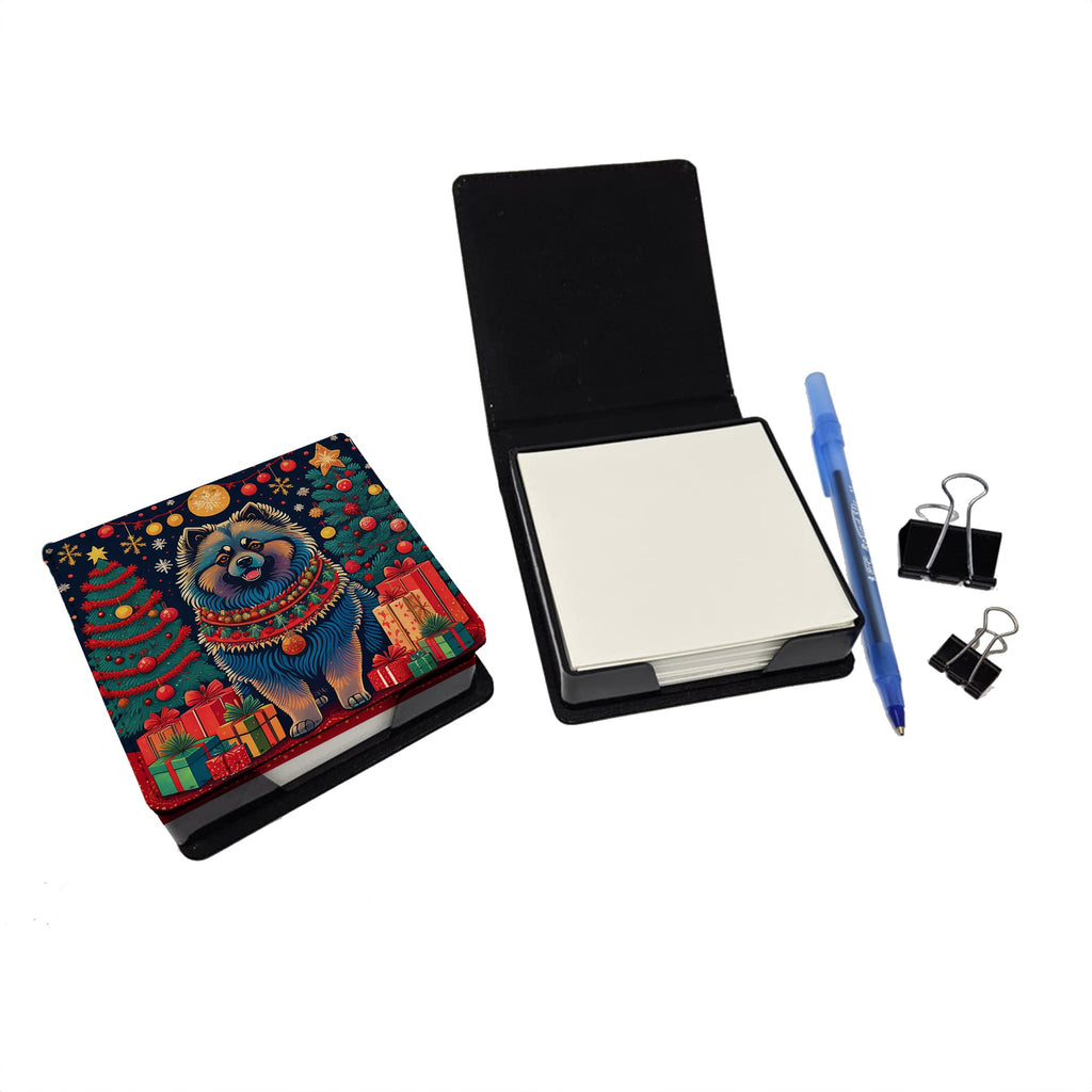 Keeshond Christmas PU Leather Note Paper Holder with Artist-Designed Cover, Desk Accessory, Office Gift