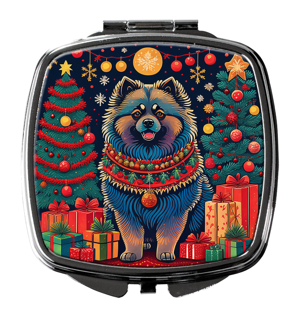 Keeshond Christmas Compact Mirror Decorative Travel Makeup Mirror for Women Girls Gifts Pocket Makeup Mirror Folding Handheld