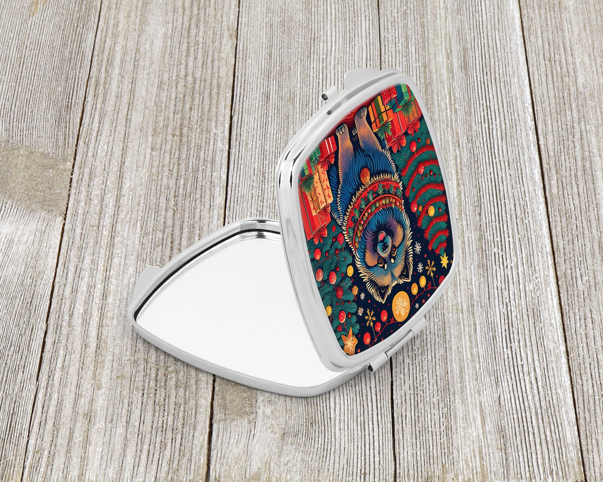 Keeshond Christmas Compact Mirror Decorative Travel Makeup Mirror for Women Girls Gifts Pocket Makeup Mirror Folding Handheld