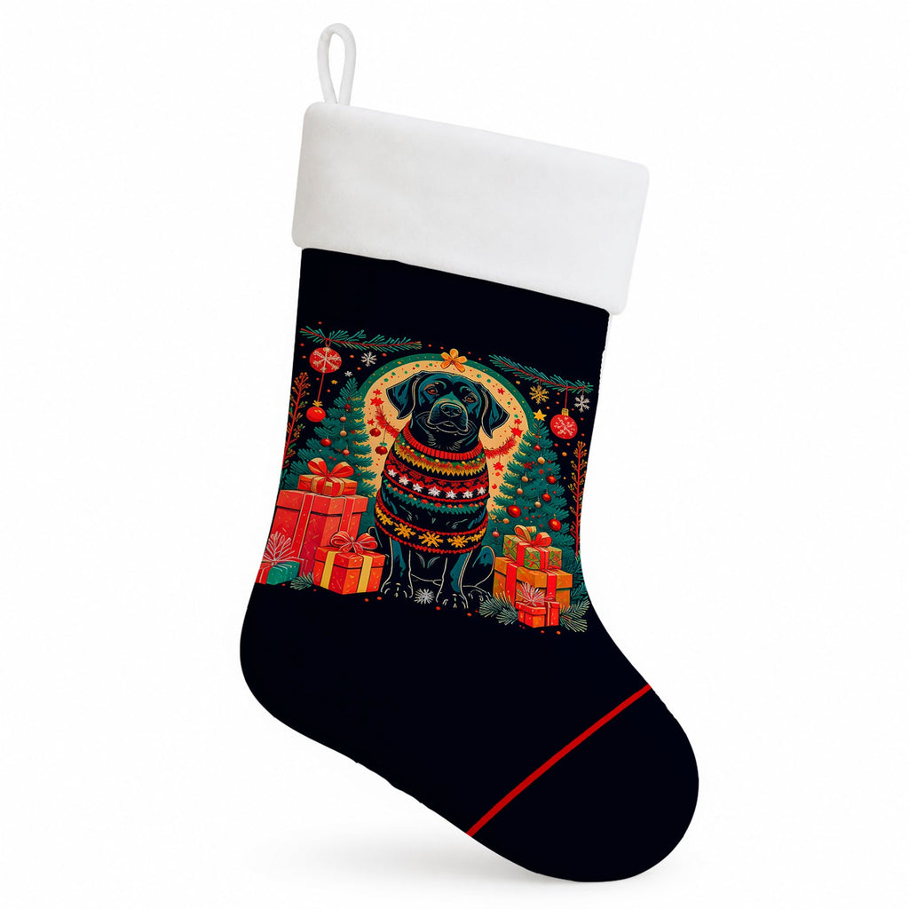 Black Labrador Retriever Christmas Holiday Stocking Double-Sided Print, Polyester Suede,11x18, Made in USA