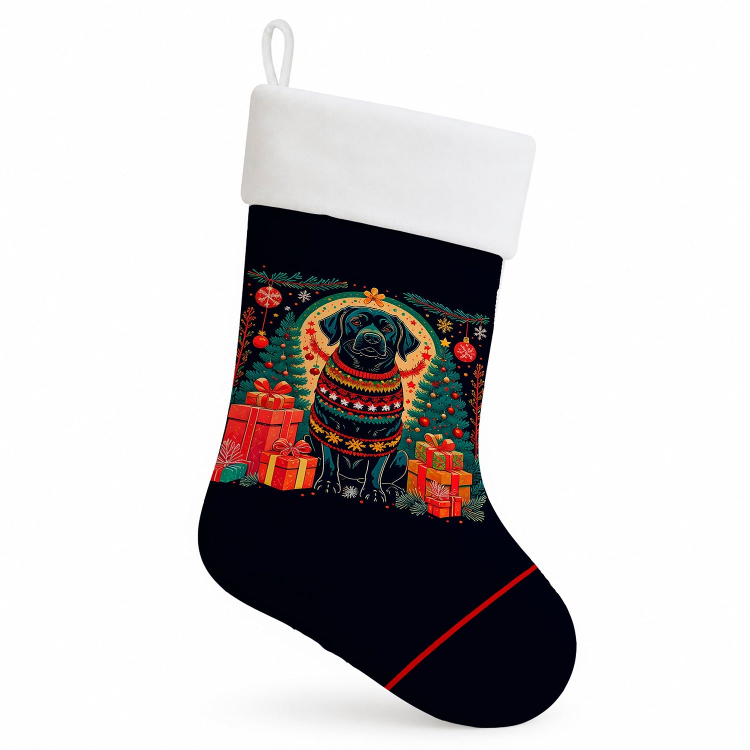 Black Labrador Retriever Christmas Holiday Stocking Double-Sided Print, Polyester Suede,11x18, Made in USA