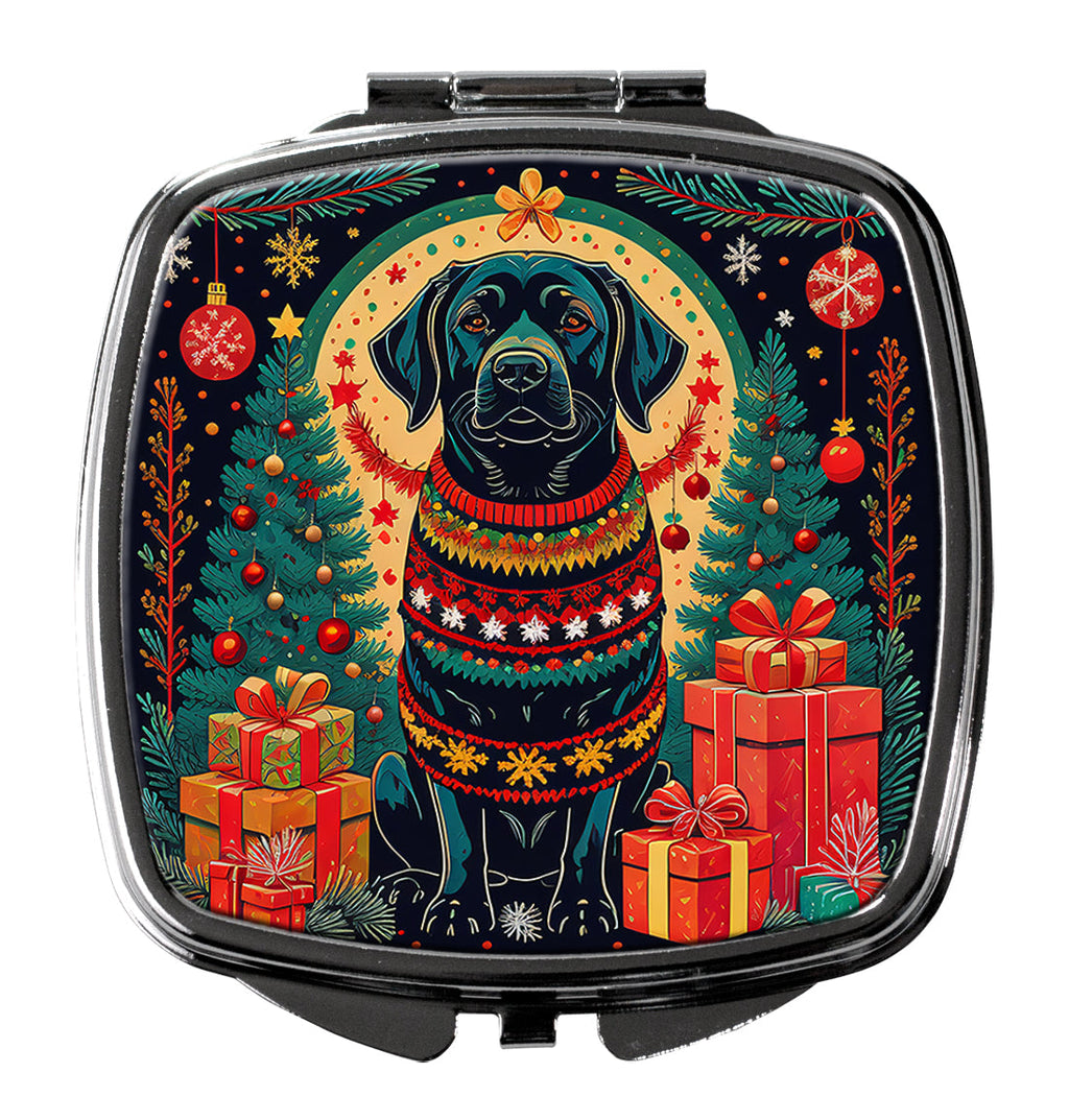 Black Labrador Retriever Christmas Compact Mirror Decorative Travel Makeup Mirror for Women Girls Gifts Pocket Makeup Mirror Folding Handheld