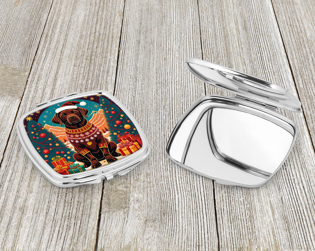 Chocolate Labrador Retriever Christmas Compact Mirror Decorative Travel Makeup Mirror for Women Girls Gifts Pocket Makeup Mirror Folding Handheld